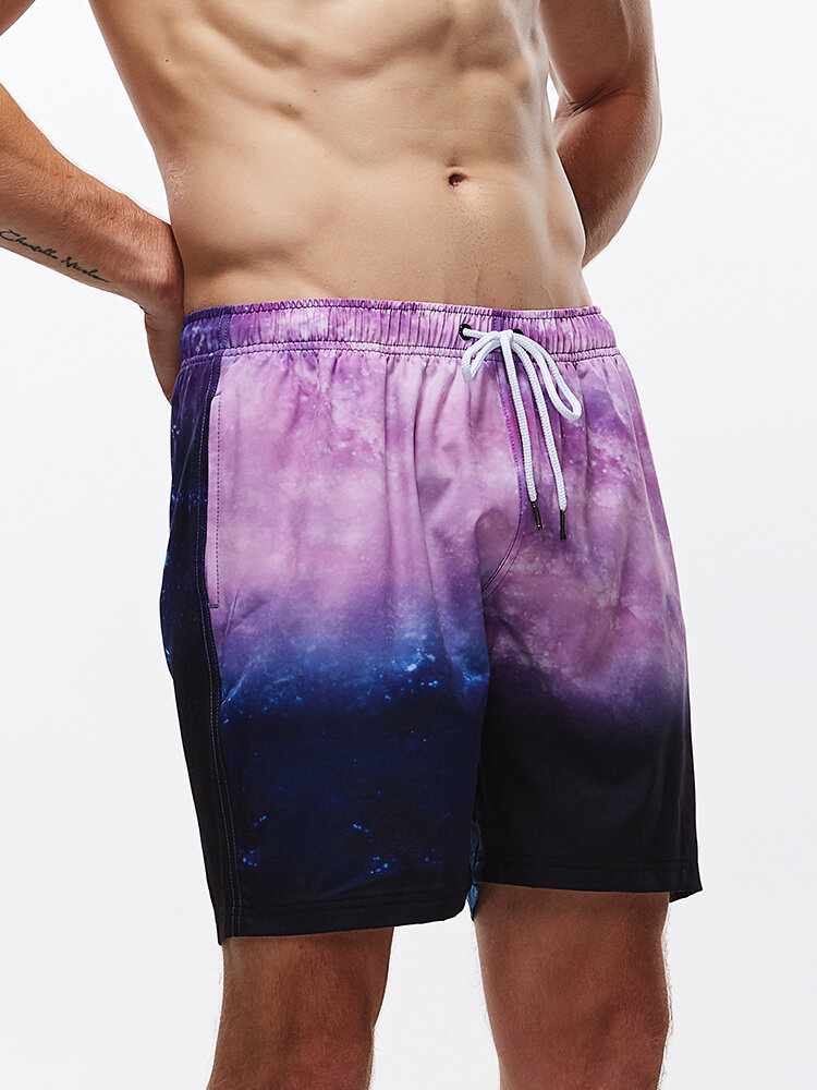 
	Plus Size Lightweight Starry Cat Printed Pocket Surfing Quick-Drying Board Shorts