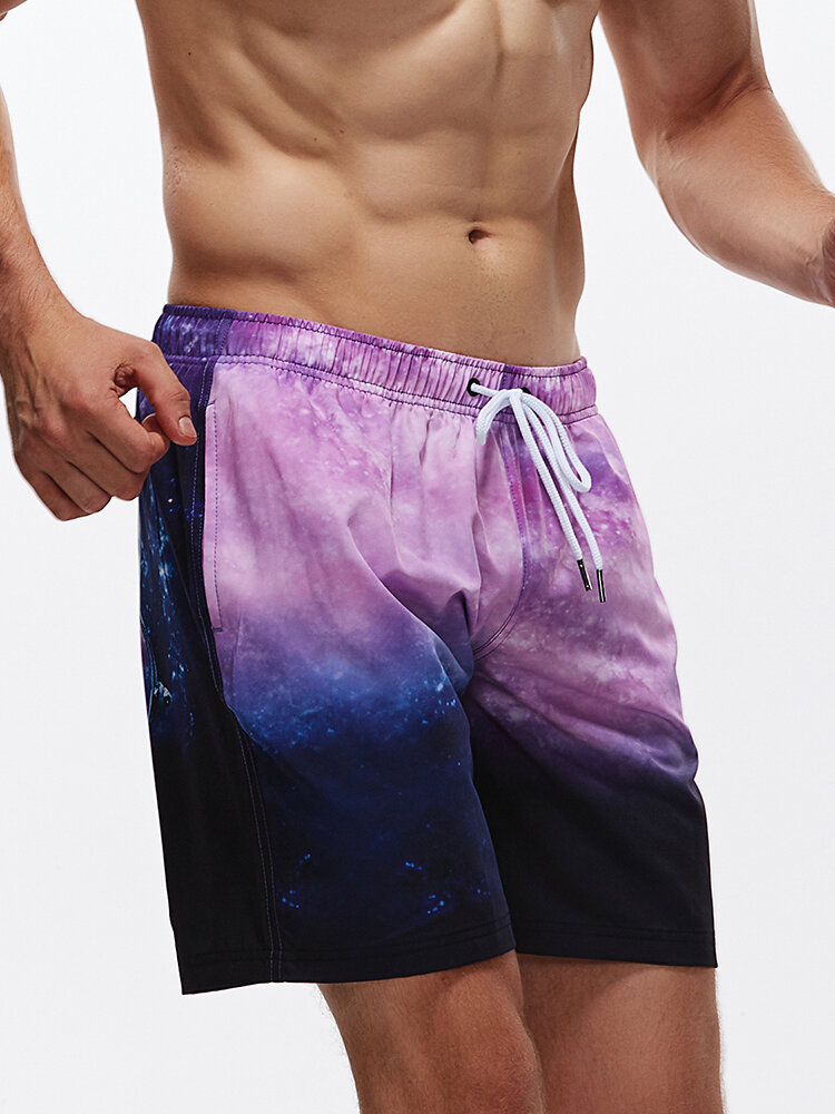 
	Plus Size Lightweight Starry Cat Printed Pocket Surfing Quick-Drying Board Shorts