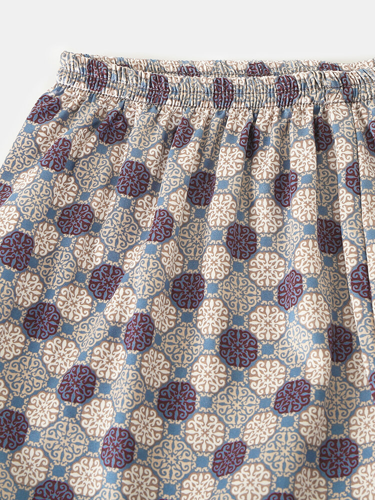 
	Geometric Faux&nbsp;Silk Home Loungewear Sets Two Pieces Long Sleeve Shirt Outfits For Men