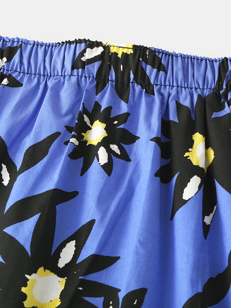 
	Mens 100% Cotton Floral Print Cozy Mid Waist Lounge Shorts Pajama Bottoms