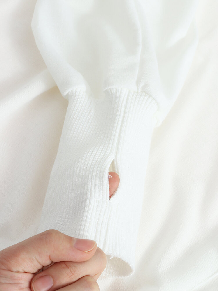 
	Solid Color Long Sleeve Button Loose Pocket Women Hoodie