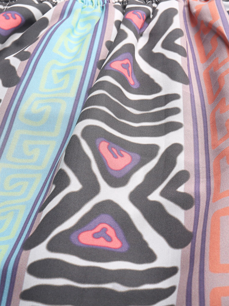 
	Mens Geo Print Patchwork Quick Dry Holiday Drawstring Swim Trunks