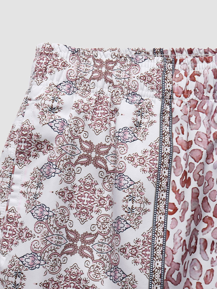 
	Men Scarf Print Patchwork Quick Dry Elastic Waist Board Shorts With Liner