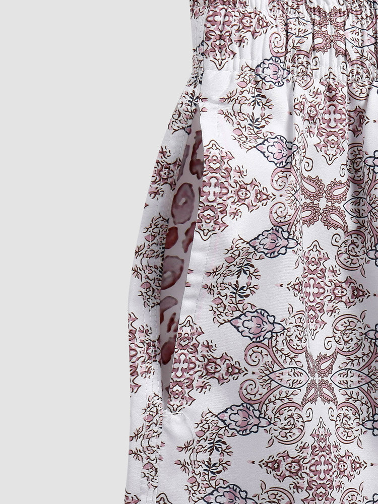 
	Men Scarf Print Patchwork Quick Dry Elastic Waist Board Shorts With Liner