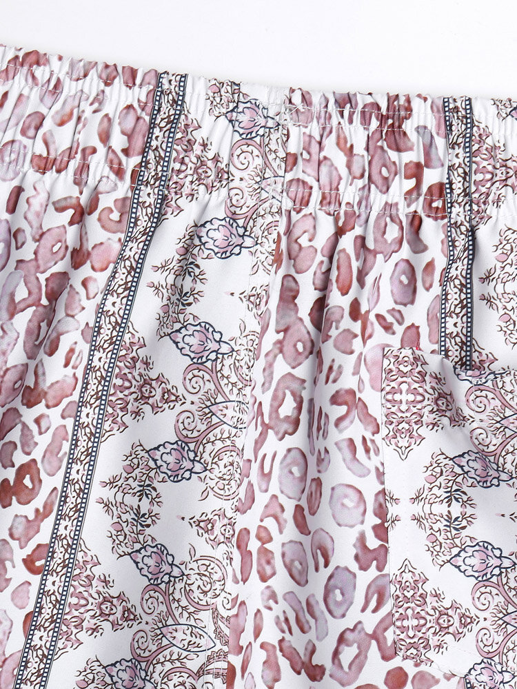 
	Men Scarf Print Patchwork Quick Dry Elastic Waist Board Shorts With Liner