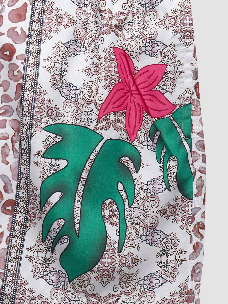 
	Men Scarf Print Patchwork Quick Dry Elastic Waist Board Shorts With Liner