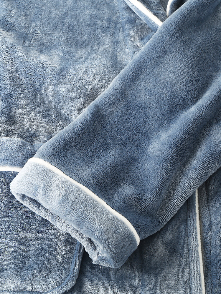 
	Men Flannel Warm Lapel Collar Pajamas Belted Lounge Robe