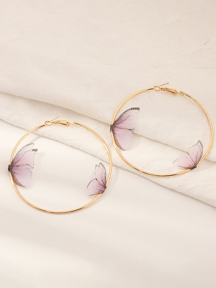 
	Double Three-dimensional Tulle Butterfly Earrings Temperament Ring Earrings