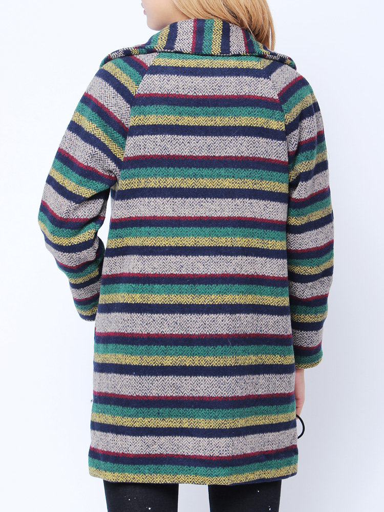 
	Loose Colorful Strip Long Sleeve Woolen Coat Cardigan