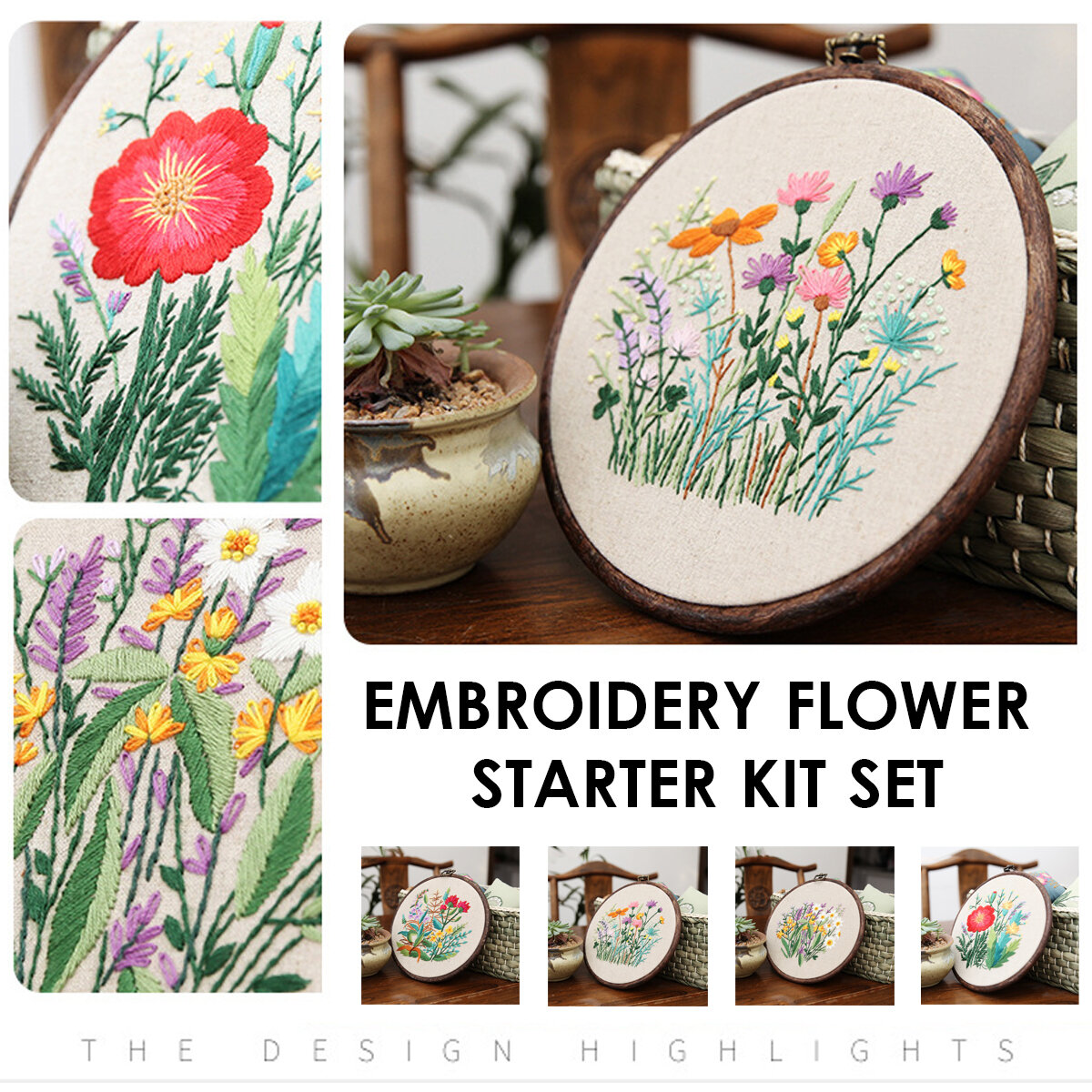 
	Embroidery Starter Kit With Pattern Stamped Embroidery Kit Including Embroidery Cloth With Pattern Bamboo Embroidery Hoop Color Threads Needle Kit