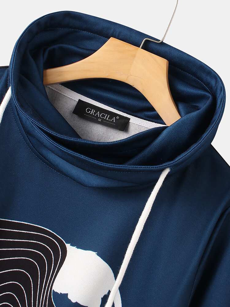 
	Contrast Color Cat Striped Print Drawstring Long Sleeve Casual Hoodie