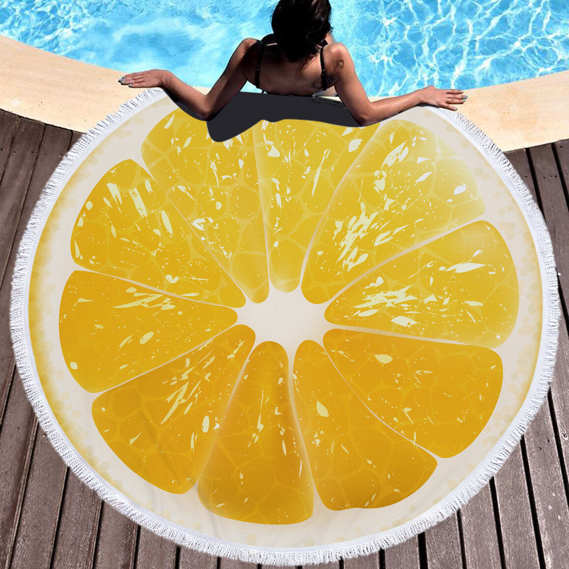 
	Fresh Fruits Round Beach Towel Blanket Hawaii Hawaiian Tropical Large Microfiber Terry Beach Roundie Palm Circle Picnic Carpet Yoga Mat with Fringe