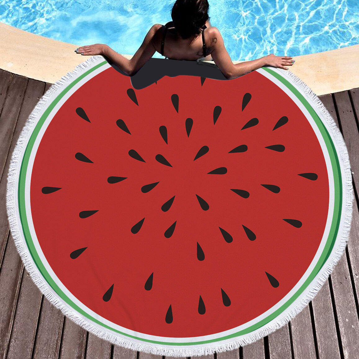 
	Fresh Fruits Round Beach Towel Blanket Hawaii Hawaiian Tropical Large Microfiber Terry Beach Roundie Palm Circle Picnic Carpet Yoga Mat with Fringe