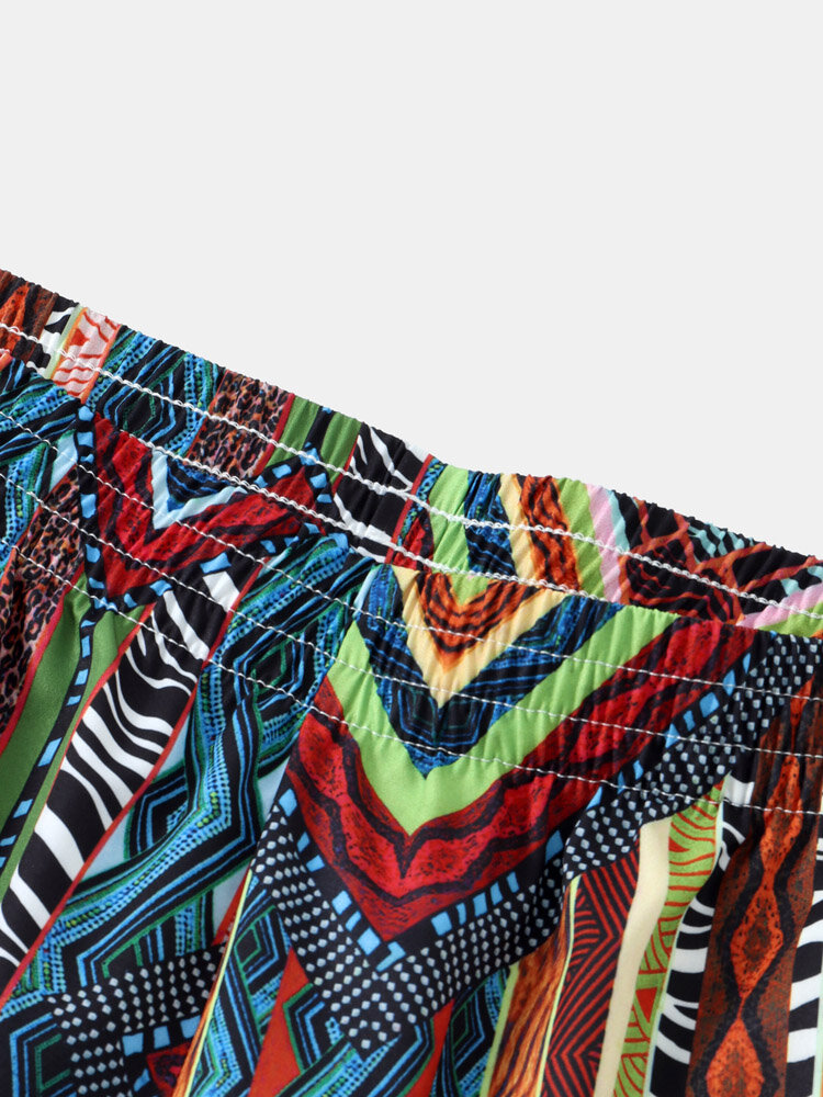 
	Mens Tribal Striped Pattern Quick Dry Elastic Waist Swim Trunk