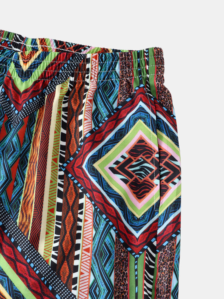 
	Mens Tribal Striped Pattern Quick Dry Elastic Waist Swim Trunk