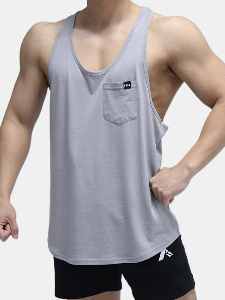 
	Soft Solid Color Vest Quick Drying Loose Fitting Sleeveless Muscle Athletic Gym Tank Tops