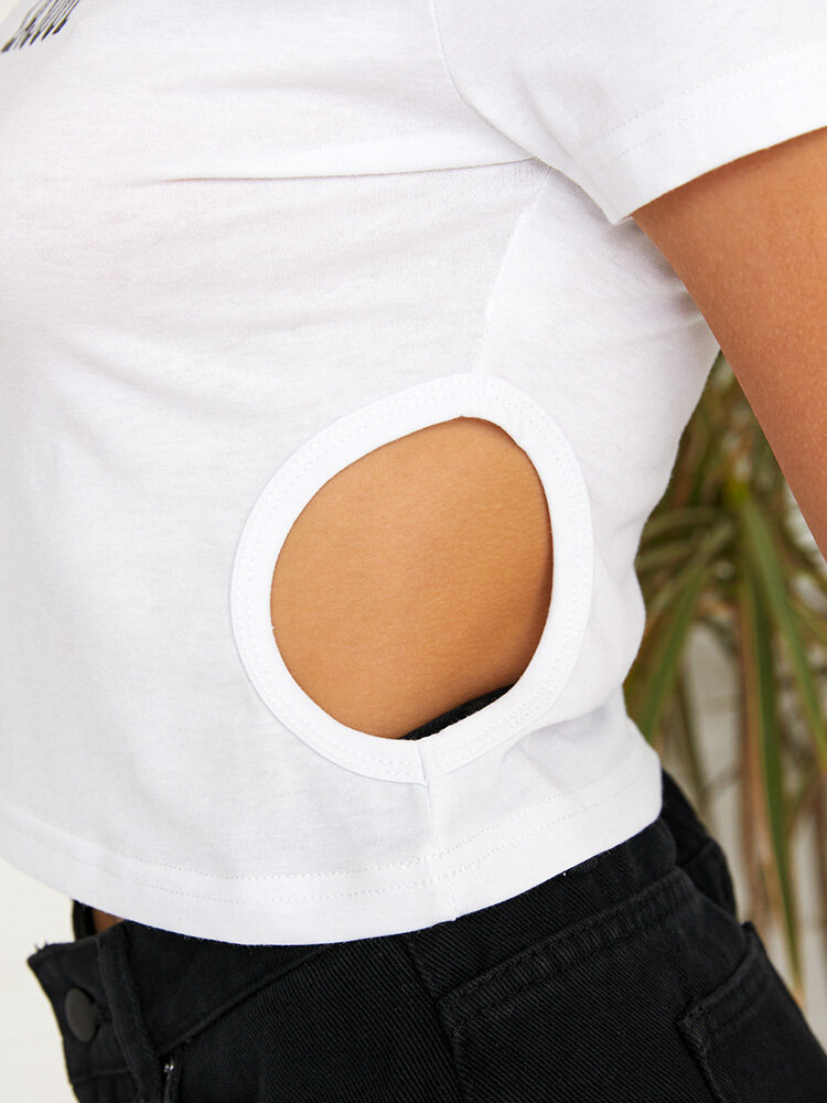 
	Letters Graphic Short Sleeve Hollow Crew Neck T-shirt