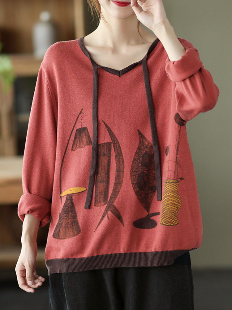 
	Art Illustration Long Sleeve Tie Front Women Sweatshirt