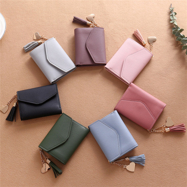 
	Tassel Candy Color Small Short Wallet Purse Card Holder For Women