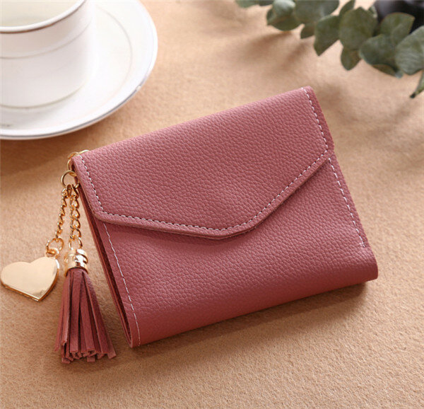 
	Tassel Candy Color Small Short Wallet Purse Card Holder For Women