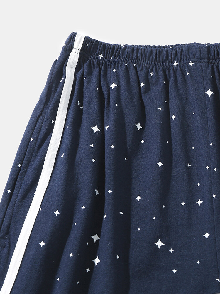 
	Moon Starry Pattern Printing Button Lapel Pajamas Set