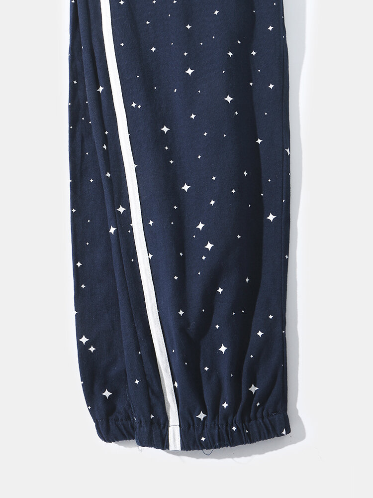 
	Moon Starry Pattern Printing Button Lapel Pajamas Set