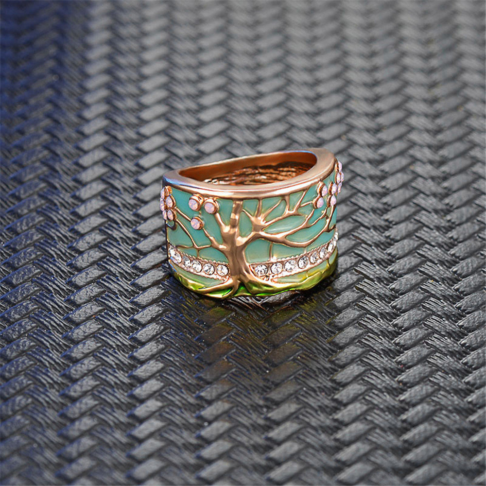 
	Vintage Geometric Stereoscopic Tree Of Life Rings Metal Rhinestone Finger Rings Chic Jewelry