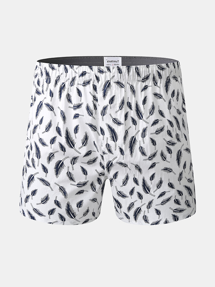 
	Mens Feather Printing 100% Cotton Cozy Breathable Home Shorts