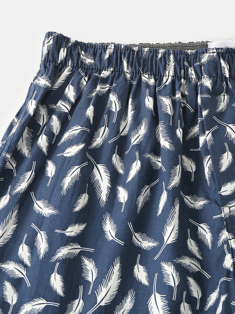 
	Mens Feather Printing 100% Cotton Cozy Breathable Home Shorts