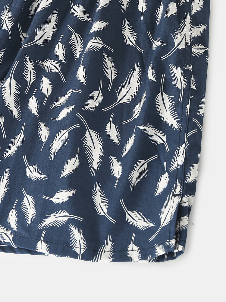 
	Mens Feather Printing 100% Cotton Cozy Breathable Home Shorts
