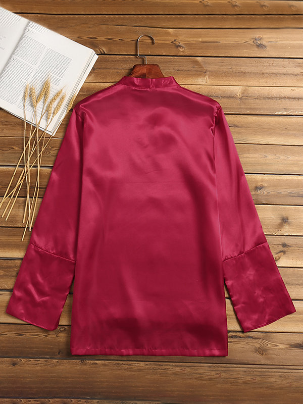 
	Mens Satin Silk Plain Pajamas Shirts Nightwear Long Sleeve V Neck Soft Smooth Sleep Shirts Tee Tops