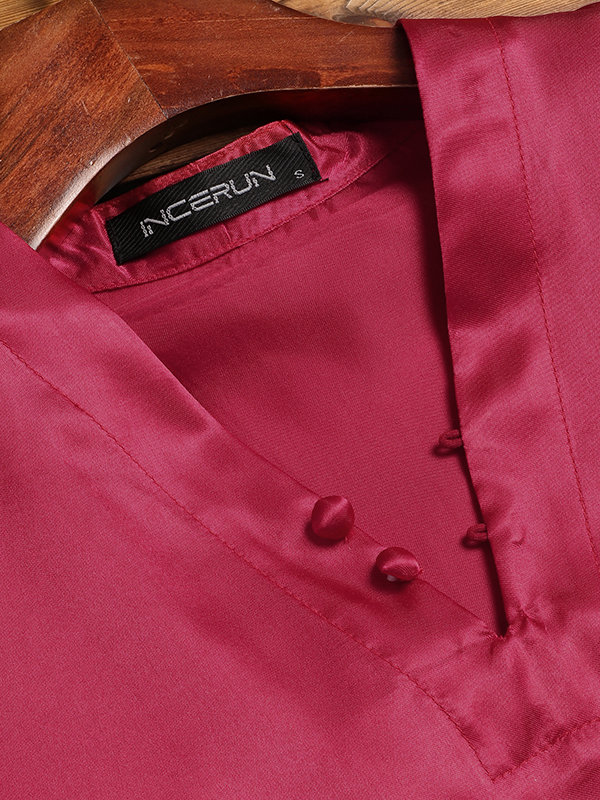 
	Mens Satin Silk Plain Pajamas Shirts Nightwear Long Sleeve V Neck Soft Smooth Sleep Shirts Tee Tops