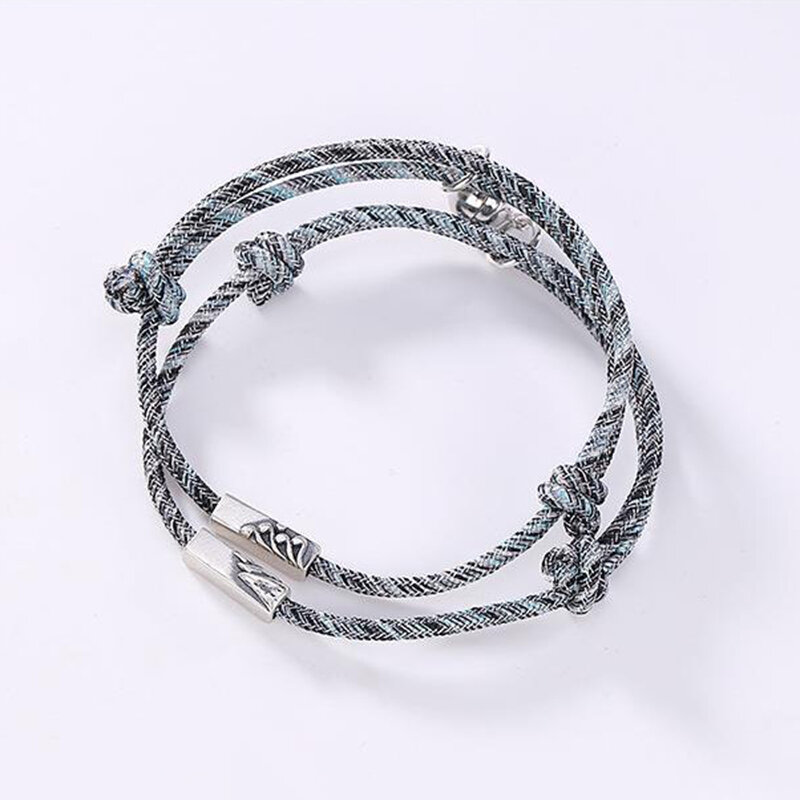 
	2Pcs Paired Magnetic Couple Bracelets 925 Silver Magnet Adjustable Woven Bracelets Valentines Gift Jewelry