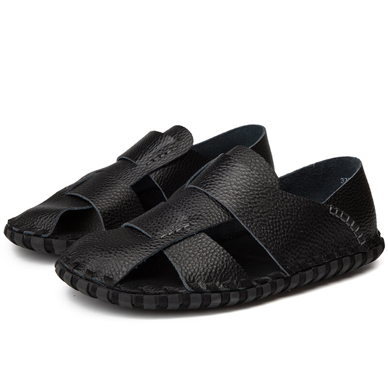 
	Men Soft Cow Leather Hand Stitching Casual Shoes Hollow Out Sandals