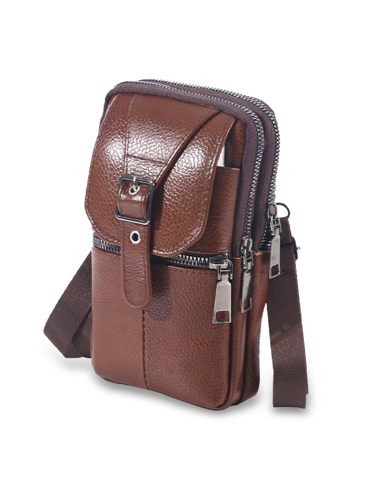 
	Men&rsquo;s Leather Casual Mini Waist Bag Portable Outdoor Sports Waist Bag