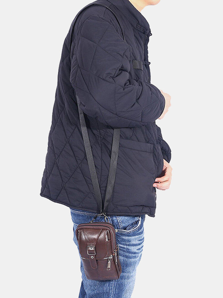 
	Men&rsquo;s Leather Casual Mini Waist Bag Portable Outdoor Sports Waist Bag