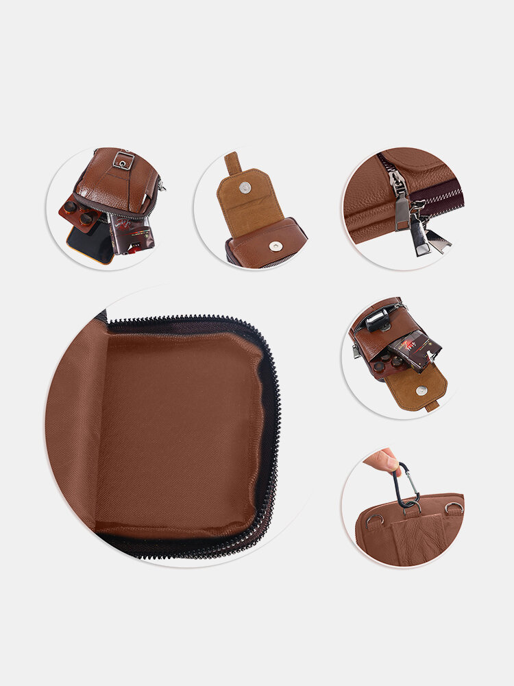 
	Men&rsquo;s Leather Casual Mini Waist Bag Portable Outdoor Sports Waist Bag