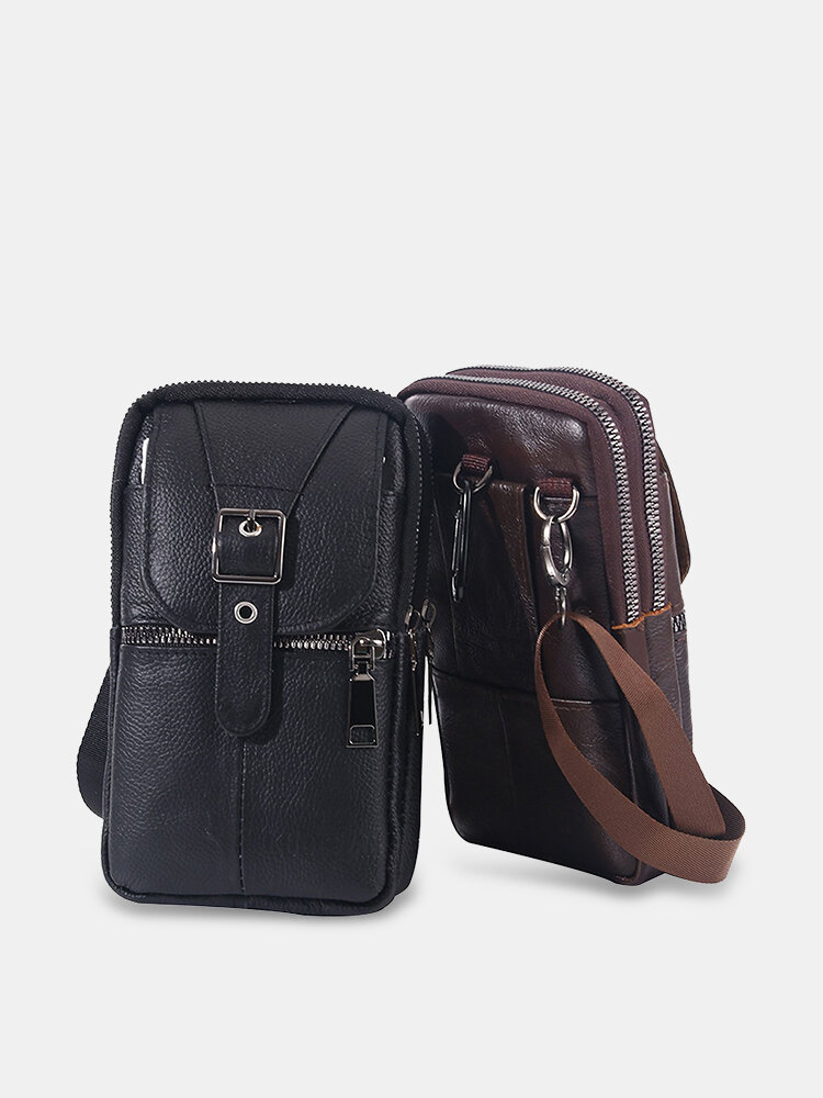
	Men&rsquo;s Leather Casual Mini Waist Bag Portable Outdoor Sports Waist Bag
