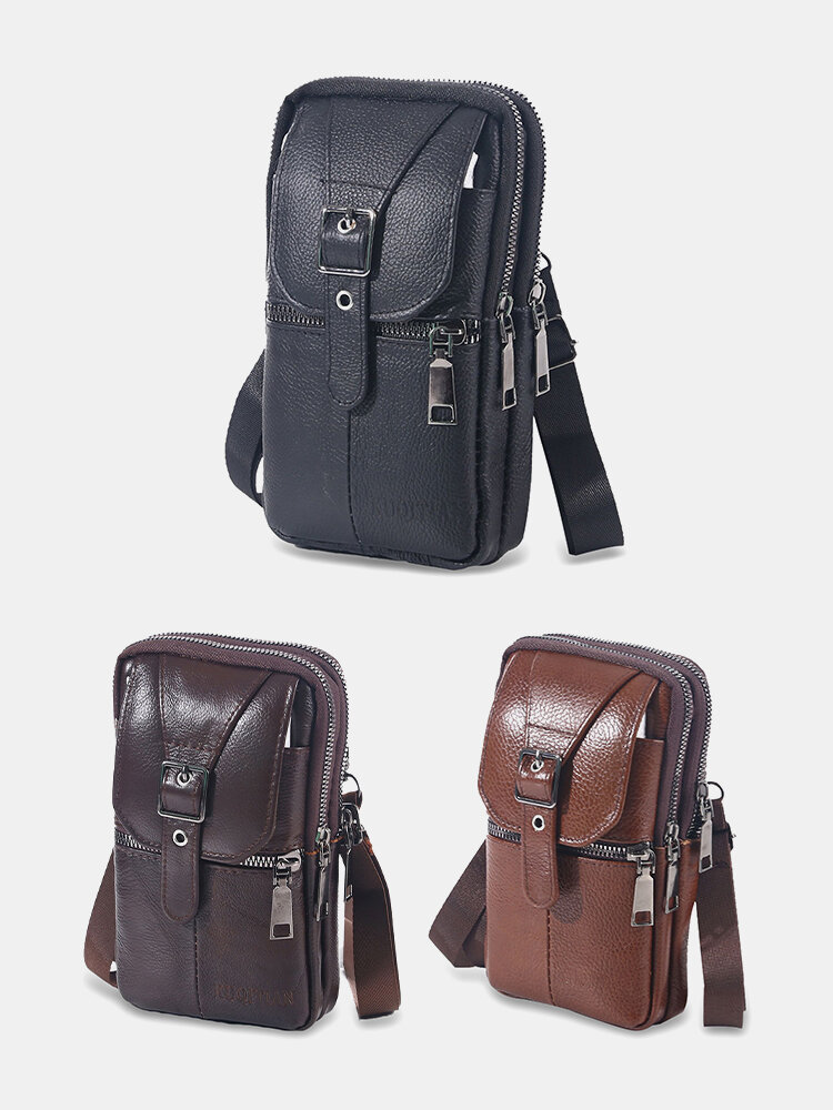 
	Men&rsquo;s Leather Casual Mini Waist Bag Portable Outdoor Sports Waist Bag