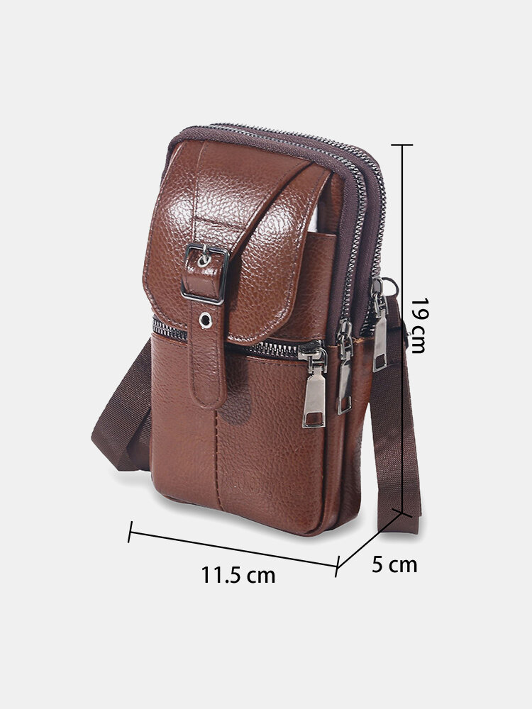 
	Men&rsquo;s Leather Casual Mini Waist Bag Portable Outdoor Sports Waist Bag