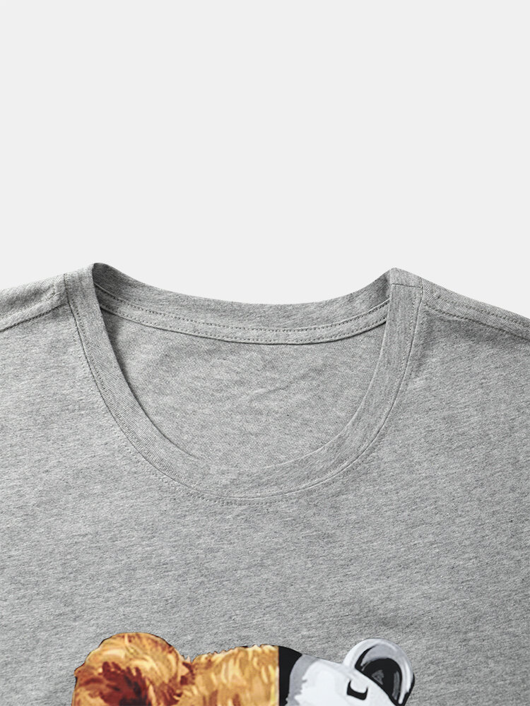 
	Mens Mechanical Bear Print Short Sleeve Drawstring Pocket Two Piece Outfits