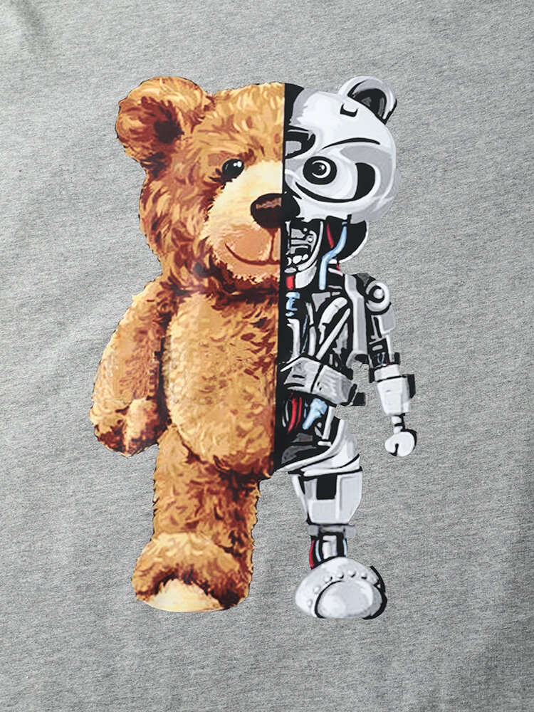 
	Mens Mechanical Bear Print Short Sleeve Drawstring Pocket Two Piece Outfits