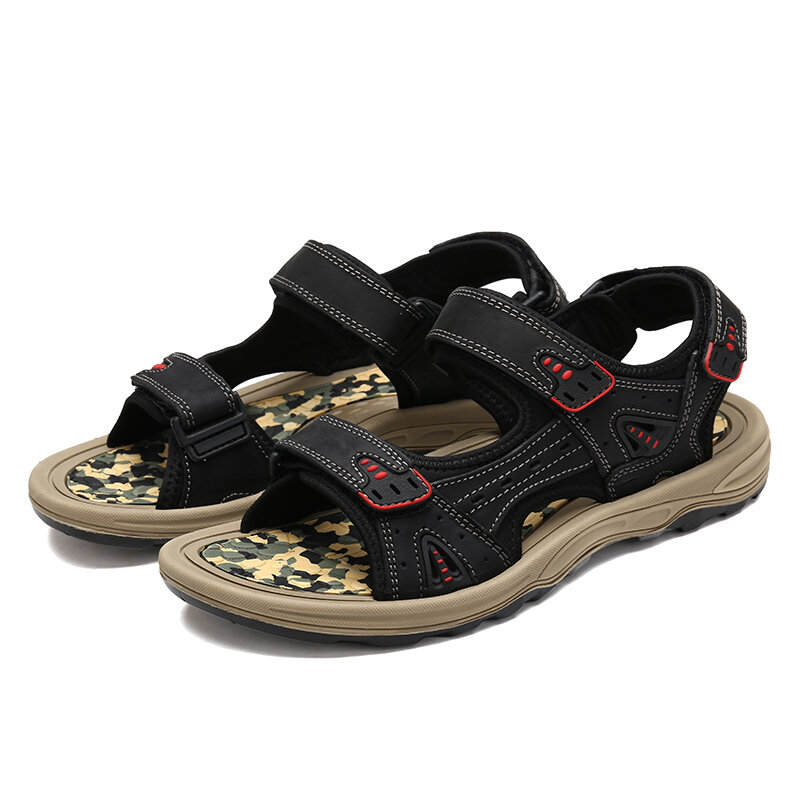 
	Men Cow Leather Non Slip Hook Loop Outdoor Casual Sandals