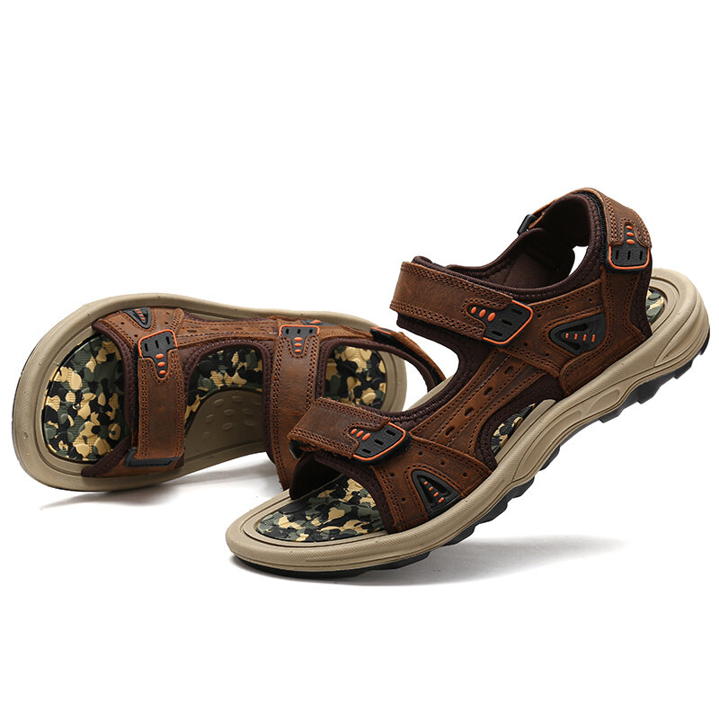 
	Men Cow Leather Non Slip Hook Loop Outdoor Casual Sandals