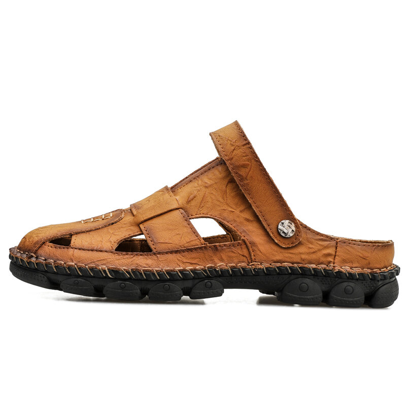 
	Men Cow Leather Hand Stitching Non Slip Outdoor Casual Sandals