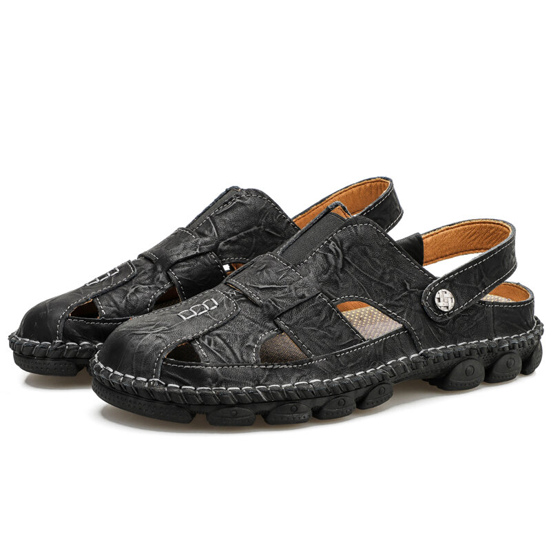 
	Men Cow Leather Hand Stitching Non Slip Outdoor Casual Sandals