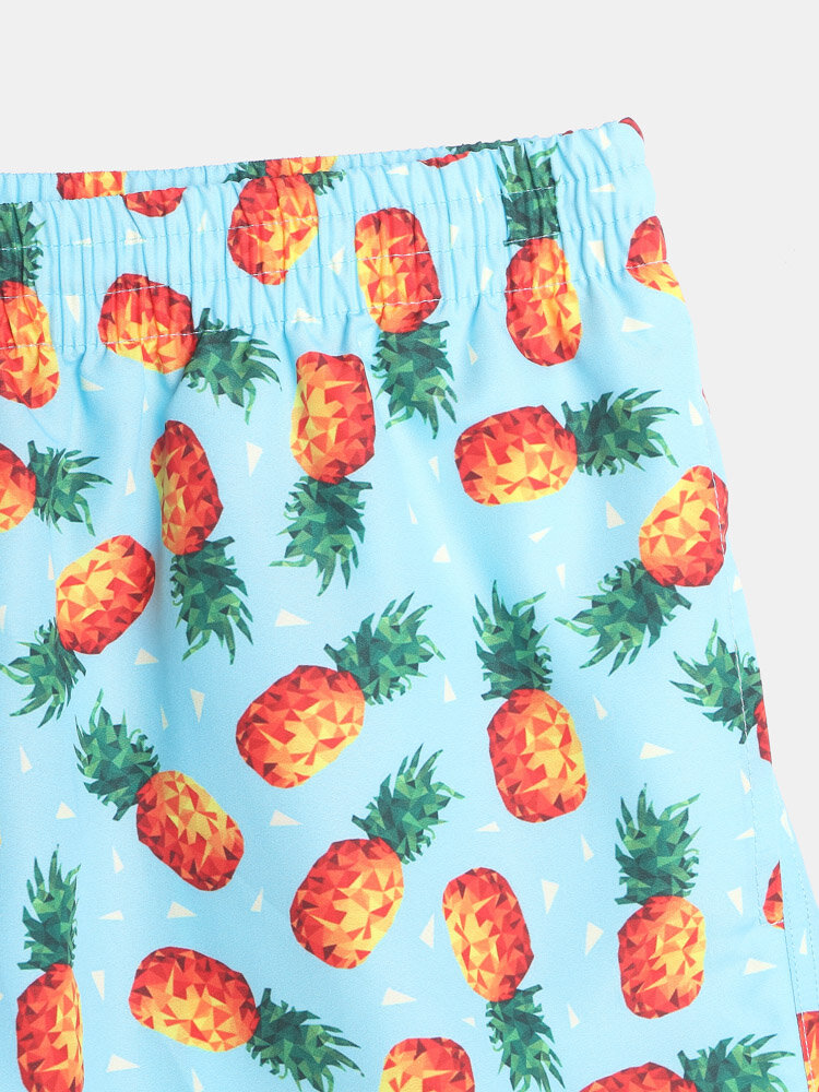 
	Mens Pineapple Print Drawstring Swim Trunk With Mesh Lined