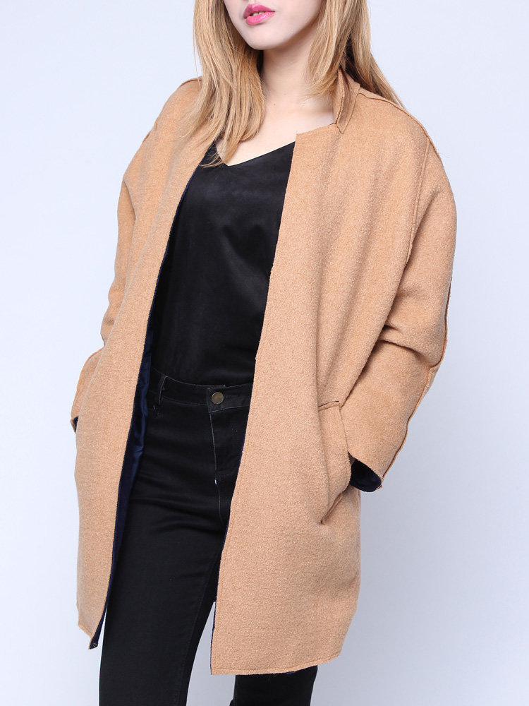 
	Casual Long Sleeve Turn-down Collar Woolen Blend Thick Coat
