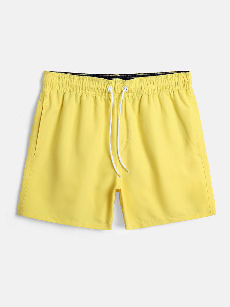 
	Men Solid Mesh Lined Drawstring Elastic Waist Cosy Board Shorts