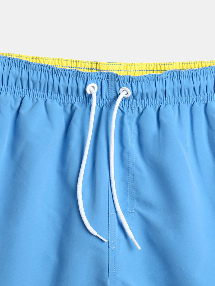 
	Men Solid Mesh Lined Drawstring Elastic Waist Cosy Board Shorts